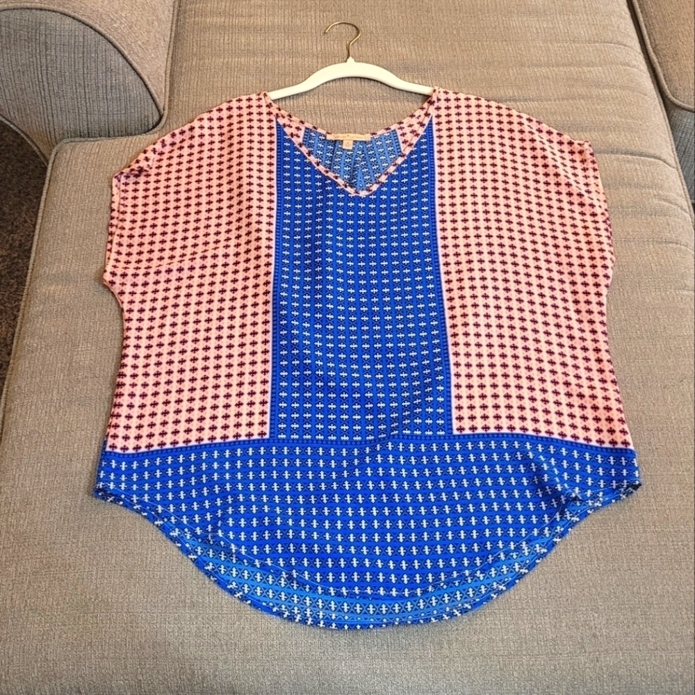 Gibson Latimer Pink Blue Sheer Oversized Top Blouse Size Medium